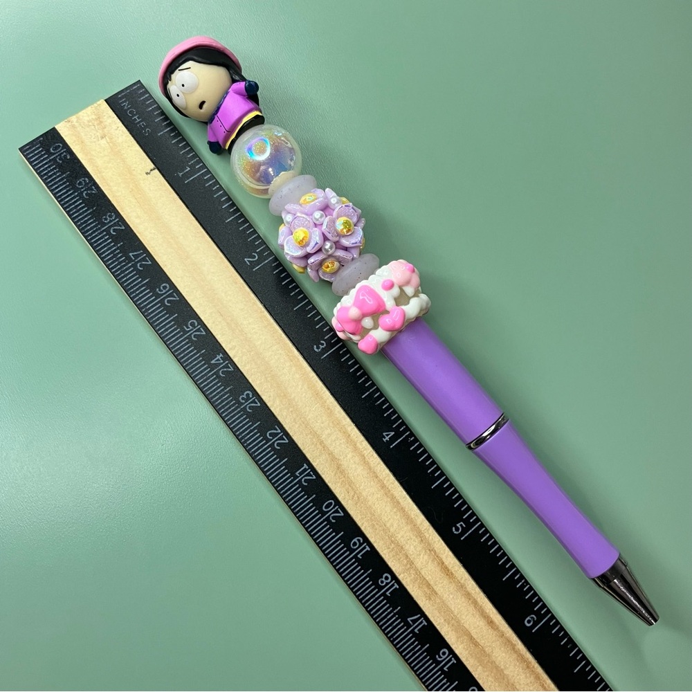 Wendy Repurposed South Park Figure Beaded Pen w Fancy Handpainted Bead & Florals - Picture 5 of 5